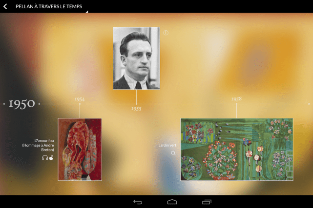 Capture d'écran de l'application Android pour l'expérience interactive de l'exposition sur Alfred Pellan du Musée national des beaux-arts du Québec. © Mirego